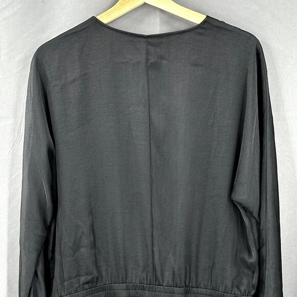 BCBG Maxazria Romper Women M Black Satin Button Long Sleeve Gothcore Evening - Picture 8 of 11